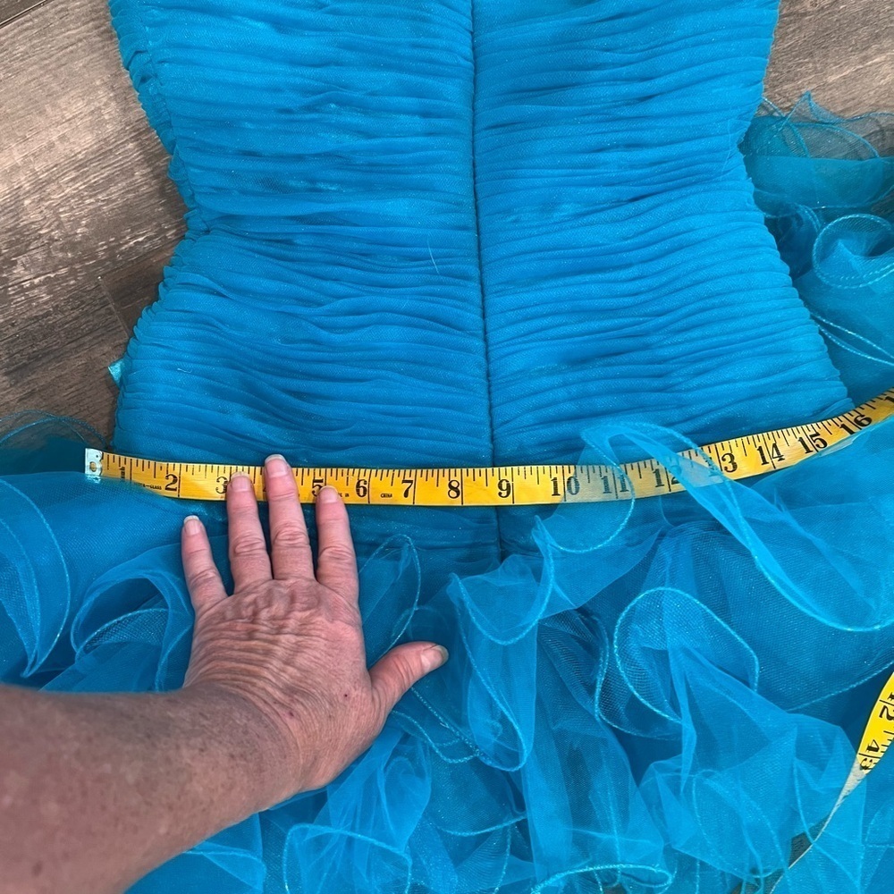 sherri hill 2326 Turquoise size 2 cocktail dress bow Rhinestone Flounce Ruffle - Picture 15 of 15